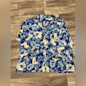 Lauren Ralph Lauren XL Floral Pajama Top Women Button Front Notch Collar